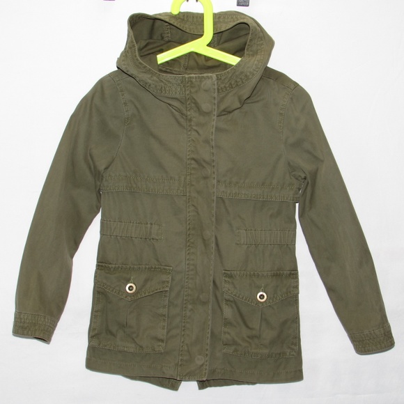Army Green Full Zip Denim Utility Jacket Girls Size 6/7 - Picture 1 of 4